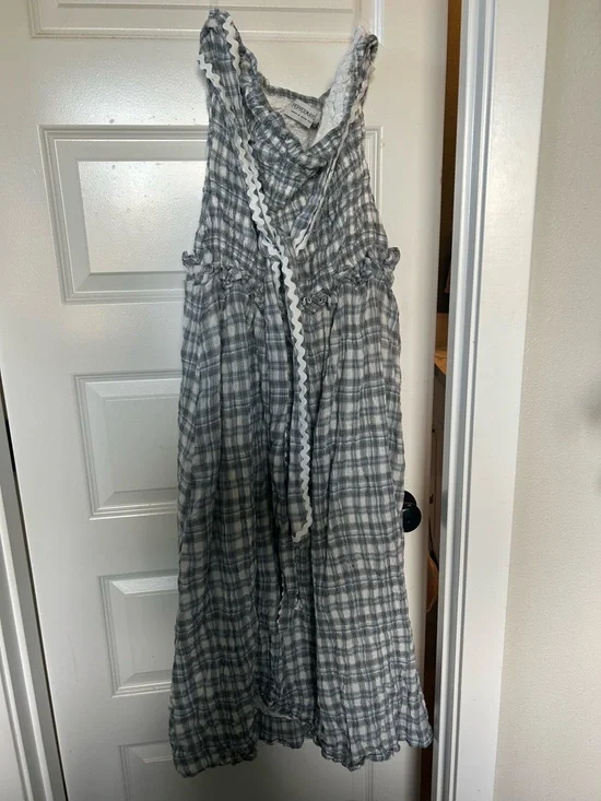 Peppermayo Blue-Grey Plaid Strapless Maxi Dress - Picture 2 of 2